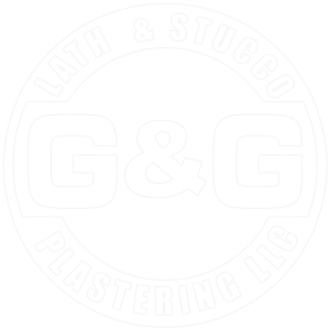g and g plastering logo white